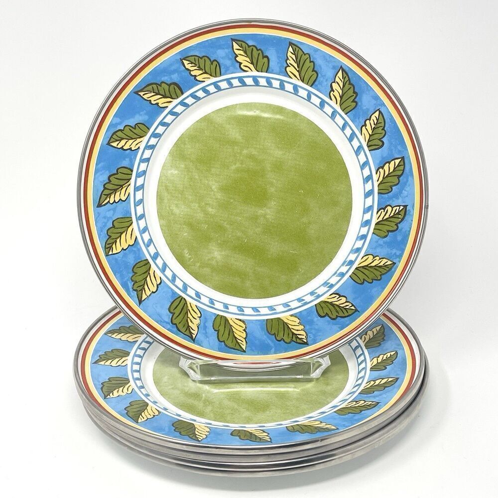 Formation Tuscan Summer Green Blue Enamelware Metal 9” Salad Plates Set Of 5